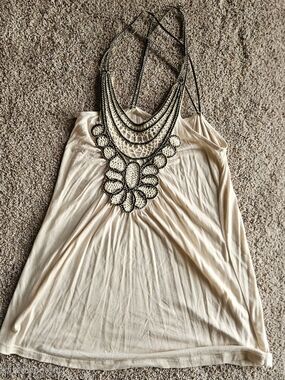 Wet Seal Ivory Crochet-Front Halter Tank Top